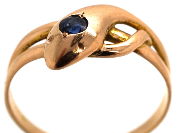 Edwardian 15ct Gold Snake Ring set with a Sapphire