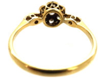 Edwardian 18ct Gold & Platinum, Diamond Cluster Ring with Diamond Set Shoulders
