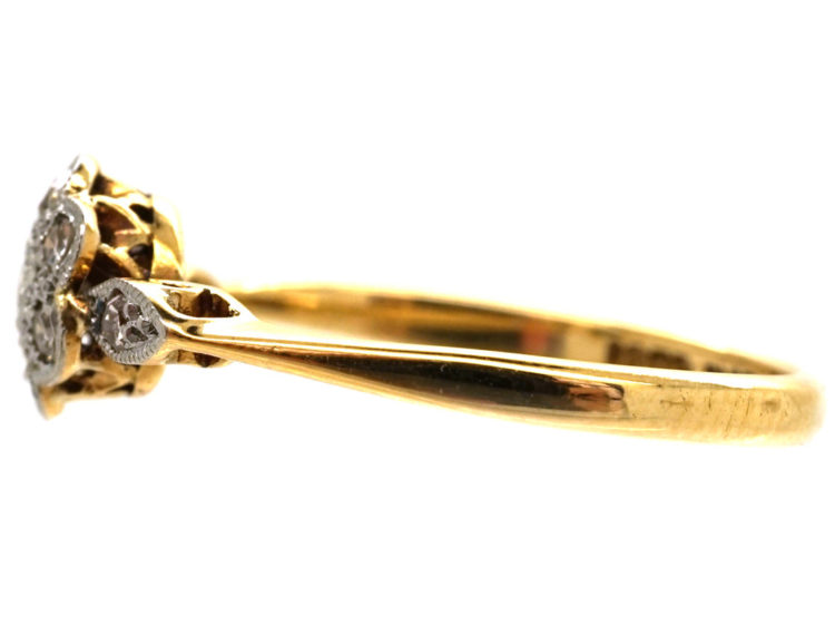 Edwardian 18ct Gold & Platinum, Diamond Cluster Ring with Diamond Set Shoulders
