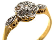 Edwardian 18ct Gold & Platinum, Diamond Cluster Ring with Diamond Set Shoulders