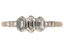 Art Deco 18ct White Gold & Platinum Three Stone Diamond Ring with Diamond Set Shoulders