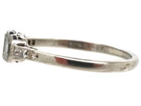 Art Deco 18ct White Gold & Platinum Three Stone Diamond Ring with Diamond Set Shoulders
