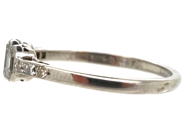 Art Deco 18ct White Gold & Platinum Three Stone Diamond Ring with Diamond Set Shoulders