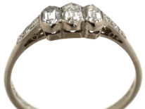 Art Deco 18ct White Gold & Platinum Three Stone Diamond Ring with Diamond Set Shoulders