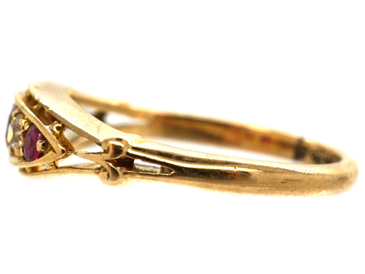 Edwardian 18ct Gold, Ruby & Diamond Five Stone Ring