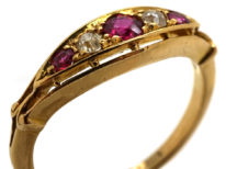 Edwardian 18ct Gold, Ruby & Diamond Five Stone Ring
