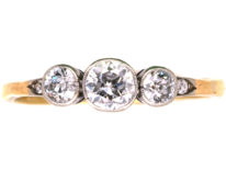 Edwardian 18ct Gold & Platinum, Three Stone Diamond Ring with Diamond Set Shoulders