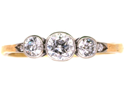 Edwardian 18ct Gold & Platinum, Three Stone Diamond Ring with Diamond Set Shoulders