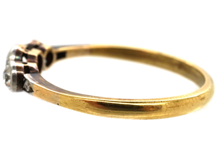 Edwardian 18ct Gold & Platinum, Three Stone Diamond Ring with Diamond Set Shoulders