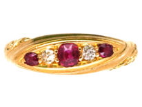 Edwardian 18ct Gold, Ruby & Diamond Five Stone Ring