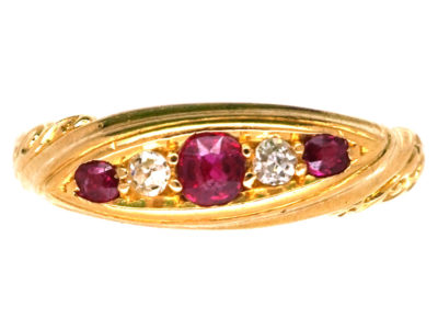 Edwardian 18ct Gold, Ruby & Diamond Five Stone Ring