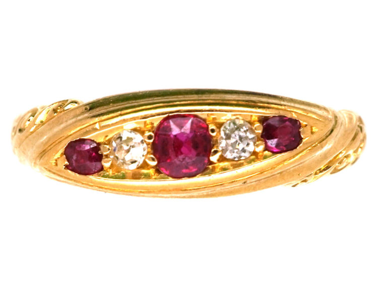 Edwardian 18ct Gold, Ruby & Diamond Five Stone Ring