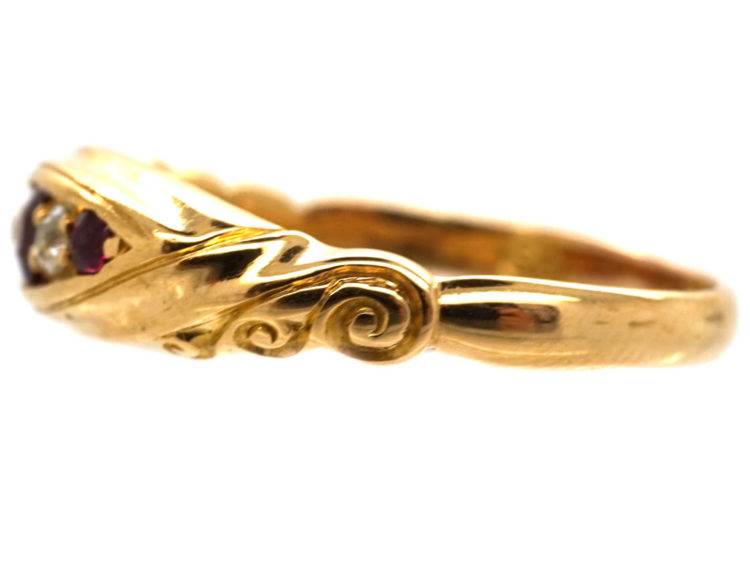 Edwardian 18ct Gold, Ruby & Diamond Five Stone Ring