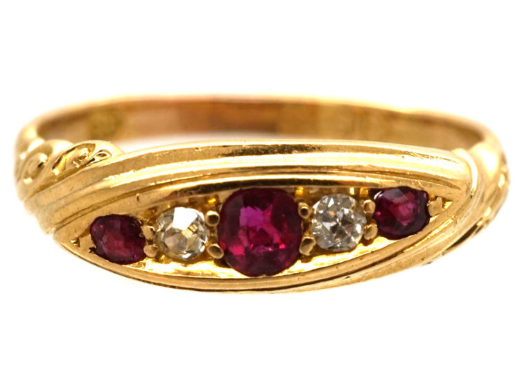 Edwardian 18ct Gold, Ruby & Diamond Five Stone Ring