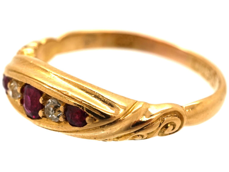 Edwardian 18ct Gold, Ruby & Diamond Five Stone Ring