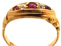 Edwardian 18ct Gold, Ruby & Diamond Five Stone Ring