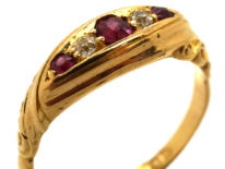 Edwardian 18ct Gold, Ruby & Diamond Five Stone Ring