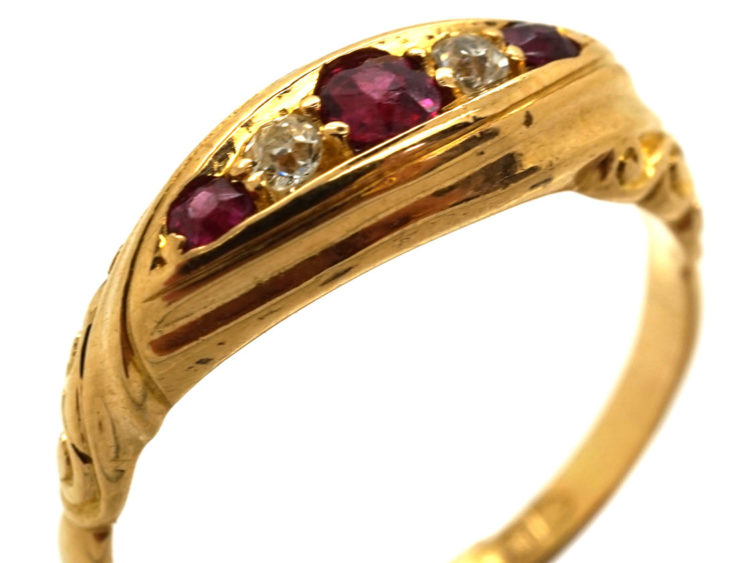Edwardian 18ct Gold, Ruby & Diamond Five Stone Ring