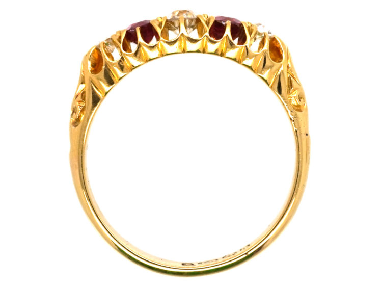 Edwardian 18ct Gold, Ruby & Diamond Five Stone Ring