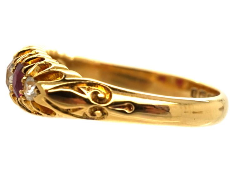 Edwardian 18ct Gold, Ruby & Diamond Five Stone Ring