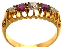 Edwardian 18ct Gold, Ruby & Diamond Five Stone Ring