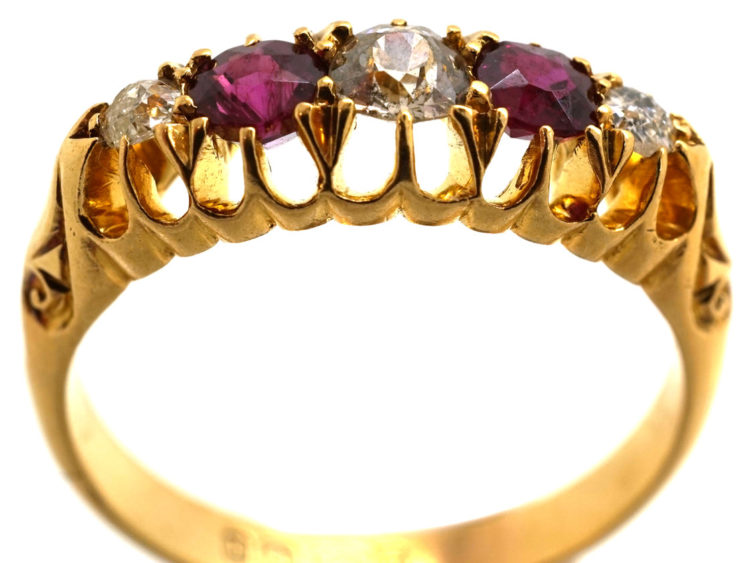 Edwardian 18ct Gold, Ruby & Diamond Five Stone Ring