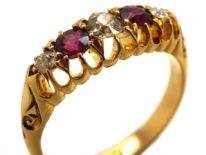 Edwardian 18ct Gold, Ruby & Diamond Five Stone Ring