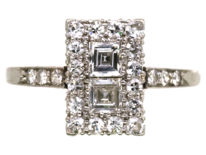 Art Deco Platinum & Diamond Rectangular Ring with Diamond Set Shoulders