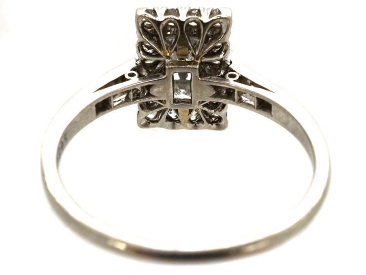 Art Deco Platinum & Diamond Rectangular Ring with Diamond Set Shoulders