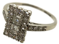 Art Deco Platinum & Diamond Rectangular Ring with Diamond Set Shoulders