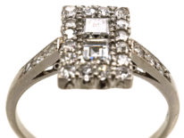 Art Deco Platinum & Diamond Rectangular Ring with Diamond Set Shoulders