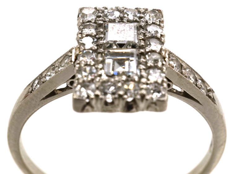 Art Deco Platinum & Diamond Rectangular Ring with Diamond Set Shoulders
