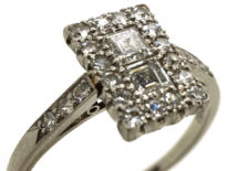 Art Deco Platinum & Diamond Rectangular Ring with Diamond Set Shoulders