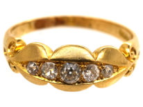 Edwardian 18ct Gold Five Stone Diamond Ring with Scalloped Edge
