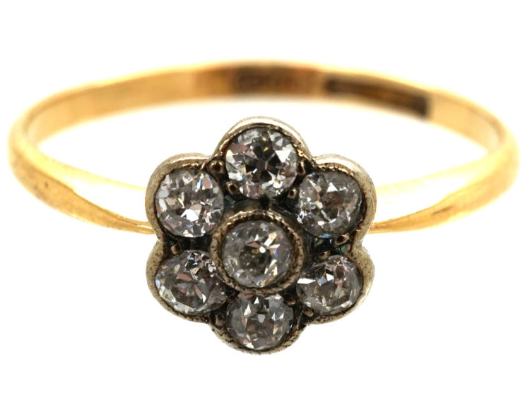 Edwardian 18ct Gold & Platinum, Diamond Cluster Ring