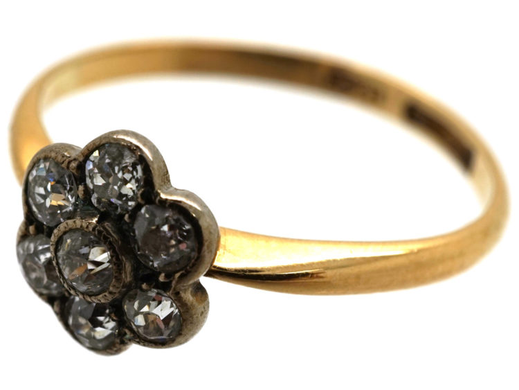 Edwardian 18ct Gold & Platinum, Diamond Cluster Ring