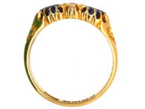 Edwardian 18ct Gold, Pear Shaped Sapphires & Diamond Ring