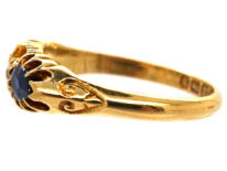 Edwardian 18ct Gold, Pear Shaped Sapphires & Diamond Ring
