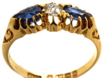 Edwardian 18ct Gold, Pear Shaped Sapphires & Diamond Ring