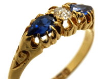 Edwardian 18ct Gold, Pear Shaped Sapphires & Diamond Ring