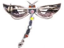 Silver, Marcasite & Gemstone Dragonfly Brooch