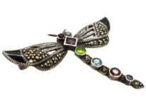 Silver, Marcasite & Gemstone Dragonfly Brooch