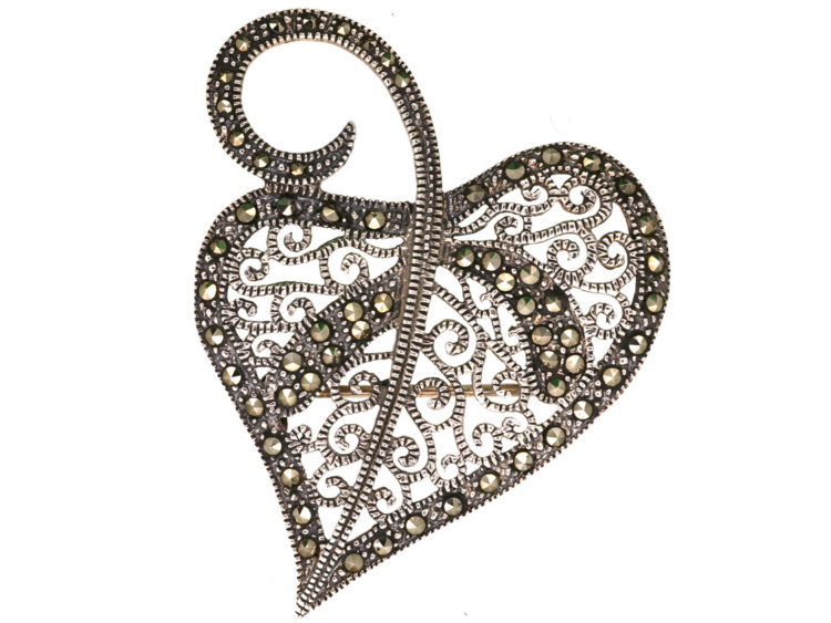 Silver & Marcasite Leaf Brooch