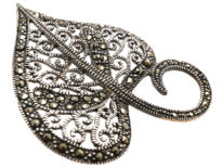 Silver & Marcasite Leaf Brooch