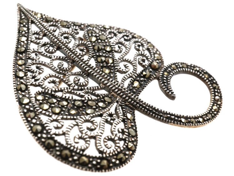 Silver & Marcasite Leaf Brooch