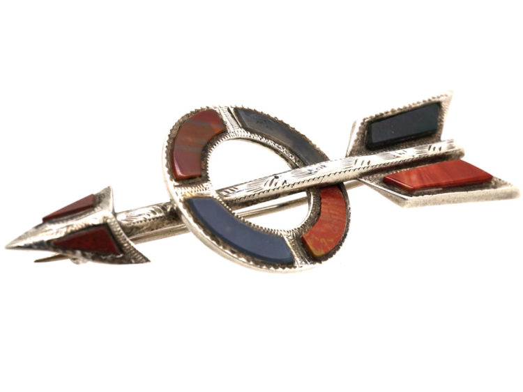 Scottish Silver, Jasper & Bloodstone Arrow & Target Brooch