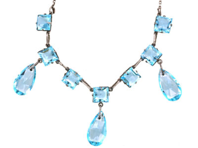 Art Deco Silver & Blue Paste Three Drops Necklace Art Deco Silver & Blue Paste Three Drops Necklace