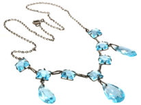 Art Deco Silver & Blue Paste Three Drops Necklace