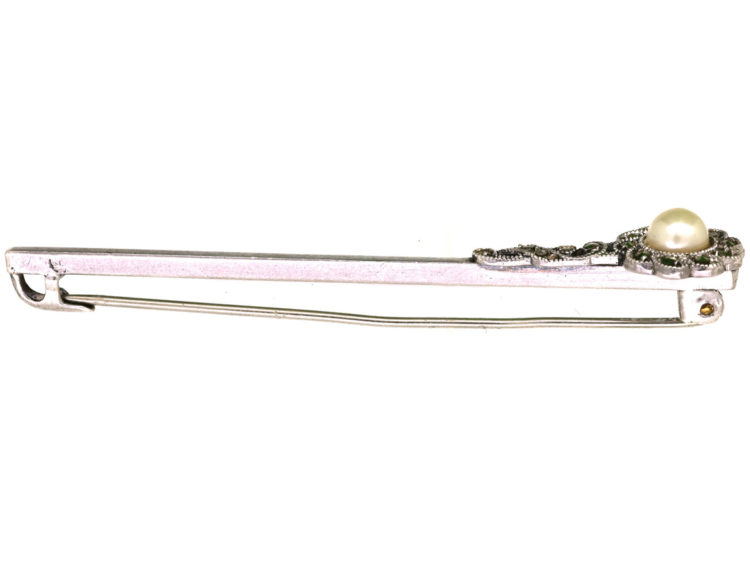 Art Deco Silver, Marcasite & Pearl Brooch
