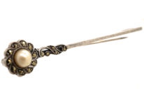 Art Deco Silver, Marcasite & Pearl Brooch
